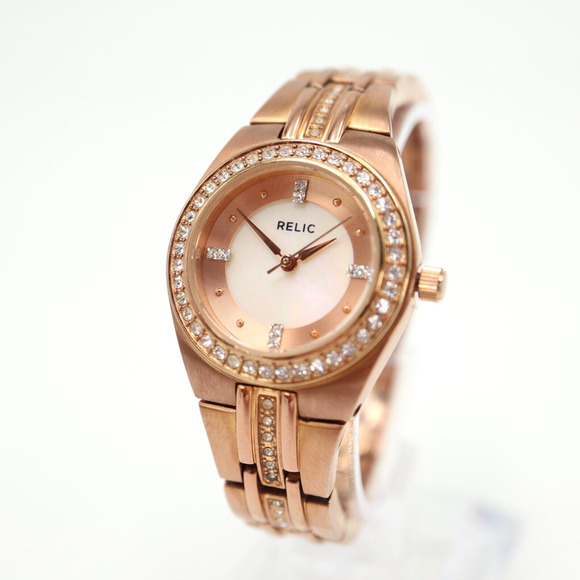 Relic by Fossil Women Watch Rose Gold Tone 26mm MOP Jewel Dial Bezel ZR11962 - Picture 1 of 16